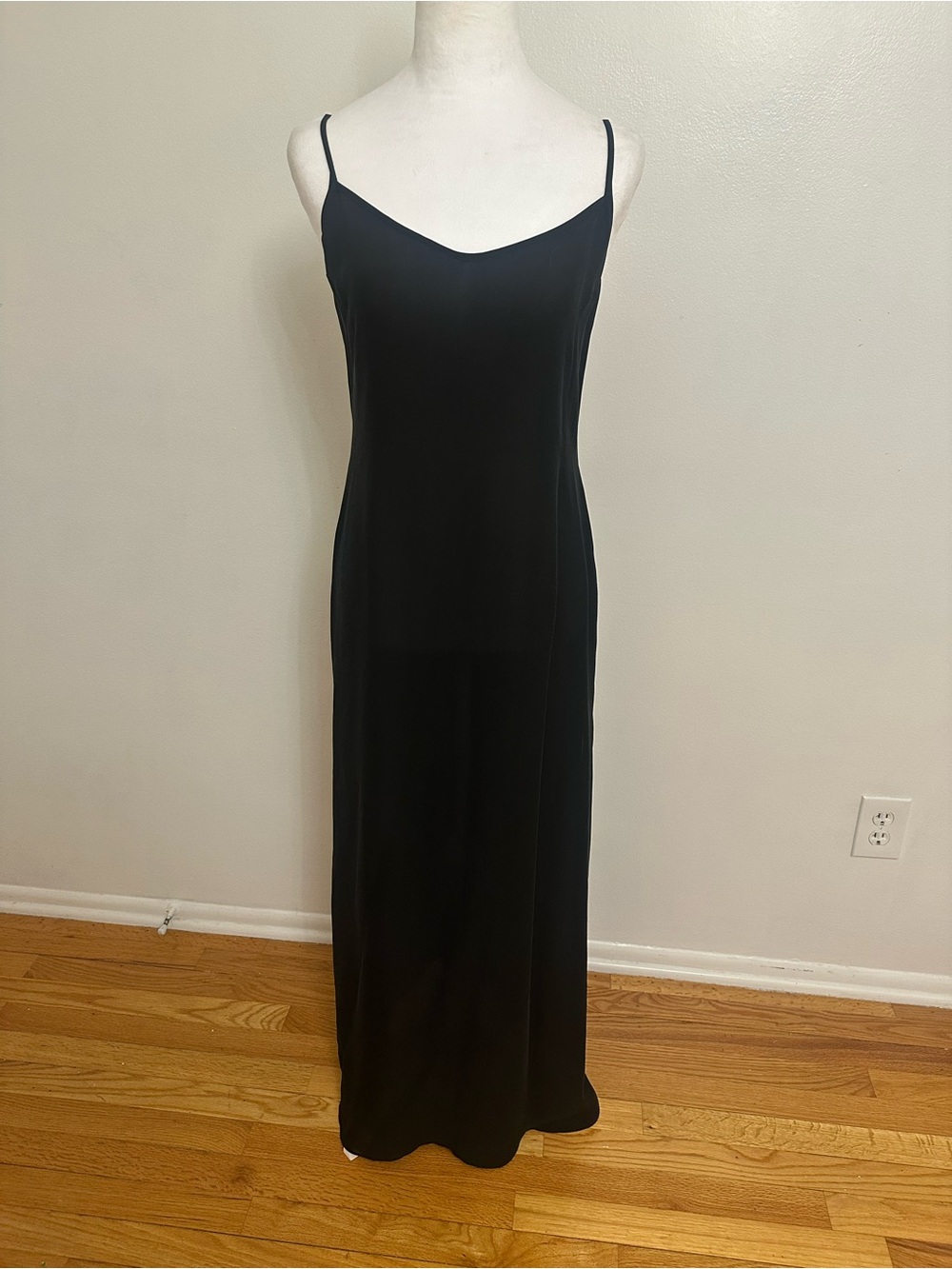 Classic Black Silk Slip Dress with slits on both sides Size M
